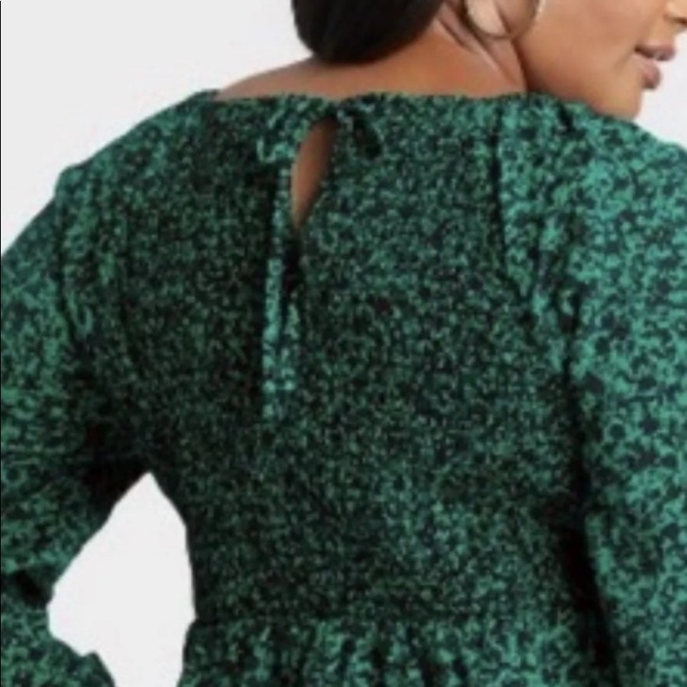 Ava & Viv Plus Size 3X Long Sleeve Sweetheart Peplum Top Green & black blouse - Picture 5 of 8